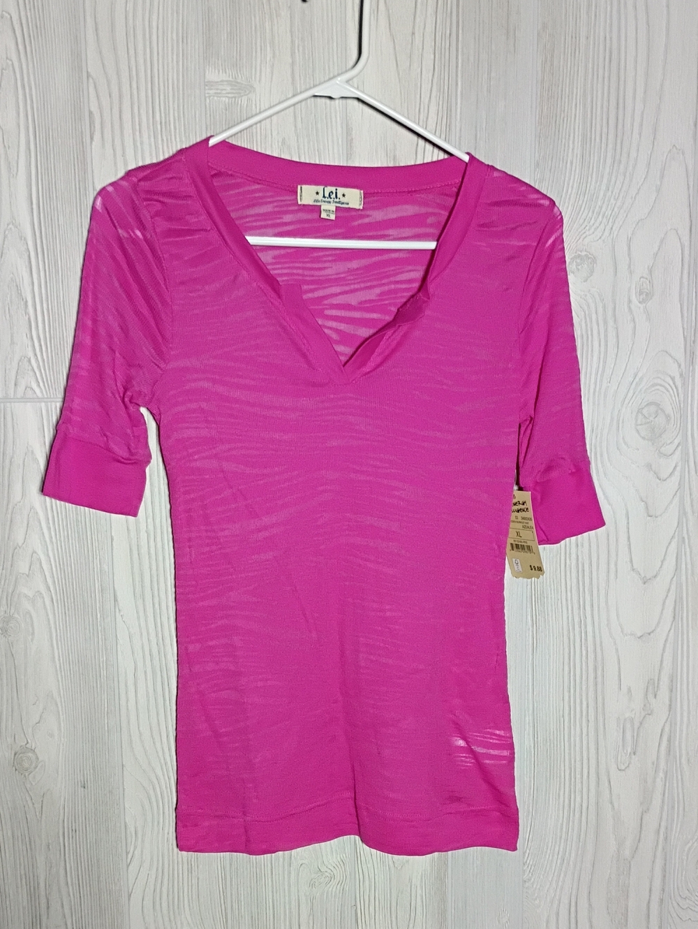✴️3 for $15: Hot Pink Sheer Zebra V-Neck Short Sleeve Top